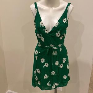 Reformation Anchorage green white mini wrap dress sz s